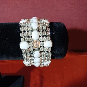 Vintage Weis authentic milk glass and rhinestones bracelet